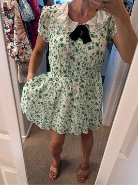 Maeve Anthropologie Green Floral Ruffle Collar Mini Dress Cottagecore S NWT